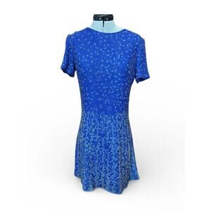 Vintage 1980s Night Vogue Blue Beaded Cocktail Dress NWT Sparkle S